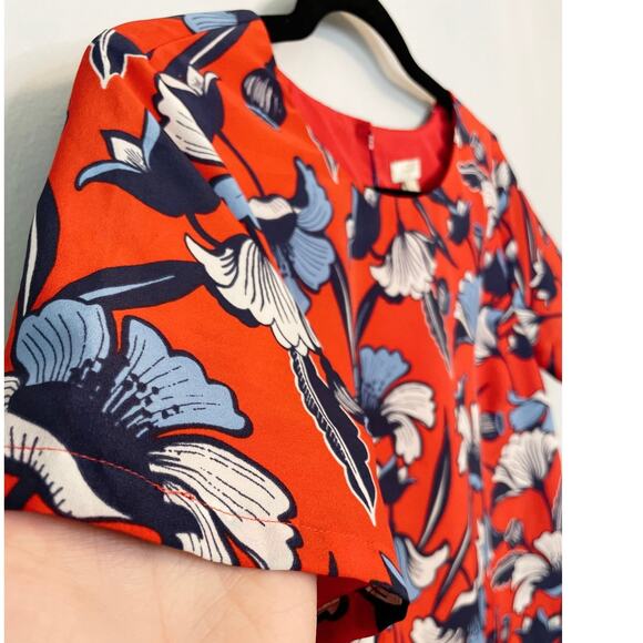 J.Crew, Sz 2, Bright Red, Gallery Shift Dress, Floral, Boxy, Colorful, Modern - Picture 2 of 7